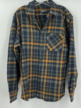 Men's Plaid Button-Down Shirt in Navy and Mustard - Classic Casual